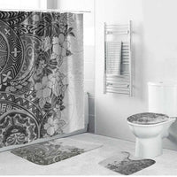 Polynesia Bathroom Set Hibiscus Hawaiian Tribal Tattoo Retro Gray - Polynesian Pride