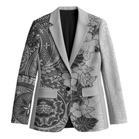 Polynesia Blazer Hibiscus Hawaiian Tribal Tattoo Retro Gray - Polynesian Pride