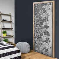 Polynesia Door Cover Hibiscus Hawaiian Tribal Tattoo Retro Gray - Polynesian Pride