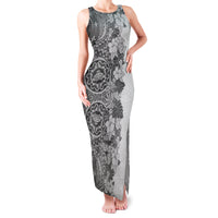 Polynesia Family Matching Tank Maxi Dress and Hawaiian Shirt Hibiscus and Hawaiian Tribal Tattoo Retro Style Gray Color LT9 Mom's Dress Gray - Polynesian Pride