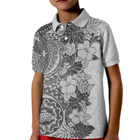 Polynesia Kid Polo Shirt Hibiscus and Hawaiian Tribal Tattoo Retro Style Gray Color LT9 Kid Gray - Polynesian Pride
