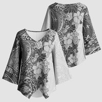 Polynesia Kimono Sleeve Blouse Hibiscus Hawaiian Tribal Tattoo Retro Gray - Polynesian Pride
