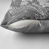 Polynesia Pillow Cover Hibiscus Hawaiian Tribal Tattoo Retro Gray - Polynesian Pride