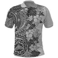 Polynesia Polo Shirt Hibiscus and Hawaiian Tribal Tattoo Retro Style Gray Color LT9 Gray - Polynesian Pride