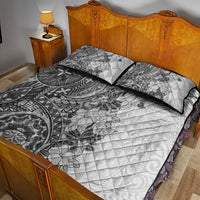 Polynesia Quilt Bed Set Hibiscus and Hawaiian Tribal Tattoo Retro Style Gray Color LT9 - Polynesian Pride