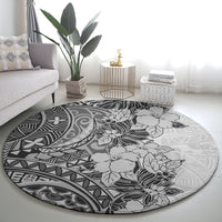 Polynesia Round Carpet Hibiscus and Hawaiian Tribal Tattoo Retro Style Gray Color LT9 - Polynesian Pride