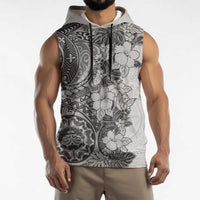 Polynesia Sleeveless Hoodie Hibiscus Hawaiian Tribal Tattoo Retro Gray - Polynesian Pride
