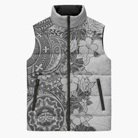 Polynesia Sleeveless Puffer Jacket Hibiscus Hawaiian Tribal Tattoo Retro Gray - Polynesian Pride