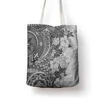 Polynesia Tote Bag Hibiscus Hawaiian Tribal Tattoo Retro Gray - Polynesian Pride