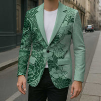 Polynesia Blazer Hibiscus Hawaiian Tribal Tattoo Retro Green - Polynesian Pride