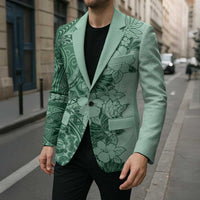 Polynesia Blazer Hibiscus Hawaiian Tribal Tattoo Retro Green - Polynesian Pride