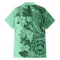 Polynesia Family Matching Tank Maxi Dress and Hawaiian Shirt Hibiscus and Hawaiian Tribal Tattoo Retro Style Green Color LT9 - Polynesian Pride