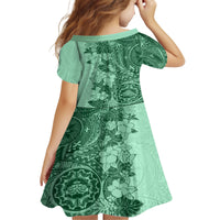 Polynesia Kid Short Sleeve Dress Hibiscus and Hawaiian Tribal Tattoo Retro Style Green Color LT9 - Polynesian Pride