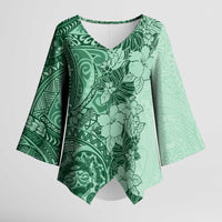 Polynesia Kimono Sleeve Blouse Hibiscus Hawaiian Tribal Tattoo Retro Green - Polynesian Pride