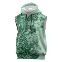 Polynesia Sleeveless Hoodie Hibiscus Hawaiian Tribal Tattoo Retro Green - Polynesian Pride