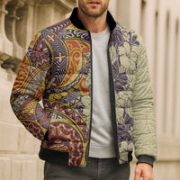 Polynesia Bomber Puffer Jacket Hibiscus Hawaiian Tribal Tattoo Retro Tan - Polynesian Pride
