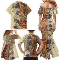 Polynesia Family Matching Mermaid Dress and Hawaiian Shirt Hibiscus and Hawaiian Tribal Tattoo Retro Style Tan Color LT9 - Polynesian Pride