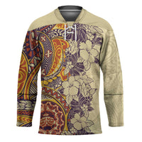 Polynesia Hockey Jersey Hibiscus Hawaiian Tribal Tattoo Retro Tan - Polynesian Pride