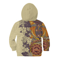 Polynesia Kid Hoodie Hibiscus and Hawaiian Tribal Tattoo Retro Style Tan Color LT9 - Polynesian Pride