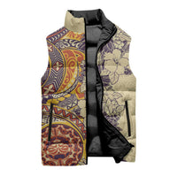 Polynesia Sleeveless Puffer Jacket Hibiscus Hawaiian Tribal Tattoo Retro Tan - Polynesian Pride