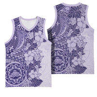 Polynesia Basketball Jersey Hibiscus Hawaiian Tribal Tattoo Retro Violet - Polynesian Pride