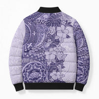 Polynesia Bomber Puffer Jacket Hibiscus Hawaiian Tribal Tattoo Retro Violet - Polynesian Pride