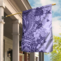 Polynesia Garden Flag Hibiscus and Hawaiian Tribal Tattoo Retro Style Violet Color LT9 House Flag Violet - Polynesian Pride