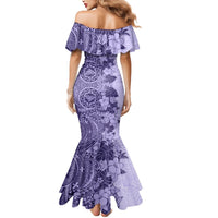 Polynesia Mermaid Dress Hibiscus and Hawaiian Tribal Tattoo Retro Style Violet Color LT9 - Polynesian Pride