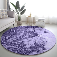 Polynesia Round Carpet Hibiscus and Hawaiian Tribal Tattoo Retro Style Violet Color LT9 - Polynesian Pride