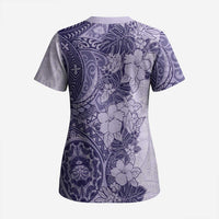 Polynesia Scrub Top Hibiscus Hawaiian Tribal Tattoo Retro Violet - Polynesian Pride