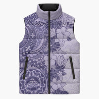 Polynesia Sleeveless Puffer Jacket Hibiscus Hawaiian Tribal Tattoo Retro Violet - Polynesian Pride