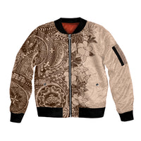 Polynesia Sleeve Zip Bomber Jacket Hibiscus and Hawaiian Tribal Tattoo Retro Style Pink Pastel LT9 Unisex Pink Pastel - Polynesian Pride