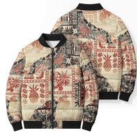 Hawaii Beige Version Bomber Puffer Jacket Aloha Tribal Pattern - Polynesian Pride