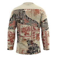 Hawaii Beige Version Hockey Jersey Aloha Tribal Pattern - Polynesian Pride
