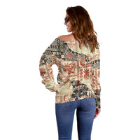 Hawaii Off Shoulder Sweater Aloha Tribal Pattern Beige Version LT9 - Polynesian Pride
