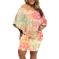Hawaii Off Shoulder Short Dress Aloha Tribal Pattern Sweat Pink Ombre LT9 Women Pink - Polynesian Pride