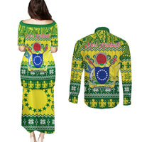 Cook Islands Christmas Couples Matching Puletasi Dress and Long Sleeve Button Shirt Santa Beach Meri Kiritimiti LT9 - Polynesian Pride