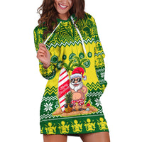 Personalised Cook Islands Christmas Hoodie Dress Santa Beach Meri Kiritimiti LT9 Green - Polynesian Pride