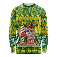 Personalised Cook Islands Christmas Long Sleeve Shirt Santa Beach Meri Kiritimiti LT9 Unisex Green - Polynesian Pride