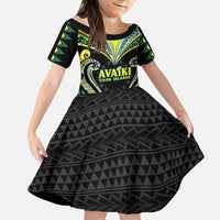 Custom Rugby Cook Islands Avaiki Family Matching Long Sleeve Bodycon Dress and Hawaiian Shirt Black Kuki Airani Tribal Maori Inspired LT9 Daughter's Dress Black - Polynesian Pride