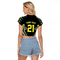 Custom Rugby Cook Islands Avaiki Raglan Cropped T Shirt Black Kuki Airani Tribal Maori Inspired - Polynesian Pride