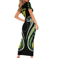 Custom Rugby Cook Islands Avaiki Short Sleeve Bodycon Dress Black Kuki Airani Tribal Maori Inspired LT9 - Polynesian Pride