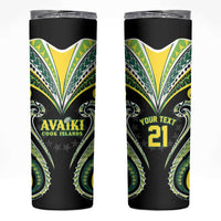 Custom Rugby Cook Islands Avaiki Skinny Tumbler Black Kuki Airani Tribal Maori Inspired LT9 Black - Polynesian Pride