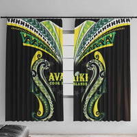 Rugby Cook Islands Avaiki Window Curtain Black Kuki Airani Tribal Maori Inspired LT9 With Hooks Black - Polynesian Pride