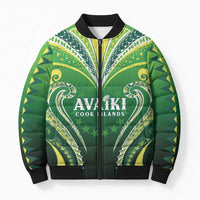 Custom Rugby Cook Islands Avaiki Bomber Puffer Jacket Green Kuki Airani Tribal Maori Inspired LT9 Unisex Green - Polynesian Pride
