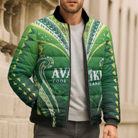 Custom Rugby Cook Islands Avaiki Bomber Puffer Jacket Green Kuki Airani Tribal Maori Inspired LT9 - Polynesian Pride