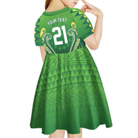 Custom Rugby Cook Islands Avaiki Kid Short Sleeve Dress Green Kuki Airani Tribal Maori Inspired LT9 - Polynesian Pride
