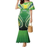 Custom Rugby Cook Islands Avaiki Mermaid Dress Green Kuki Airani Tribal Maori Inspired LT9 Women Green - Polynesian Pride