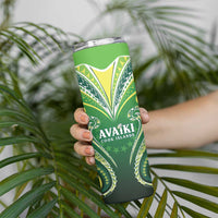 Custom Rugby Cook Islands Avaiki Skinny Tumbler Green Kuki Airani Tribal Maori Inspired LT9 - Polynesian Pride