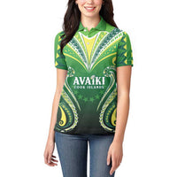 Custom Rugby Cook Islands Avaiki Women Polo Shirt Green Kuki Airani Tribal Maori Inspired LT9 - Polynesian Pride
